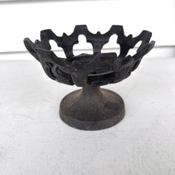 Vintage Black Cast Iron Candle Holder Pedestal Gothic Ornate Filigree Decor - Picture 1 of 15